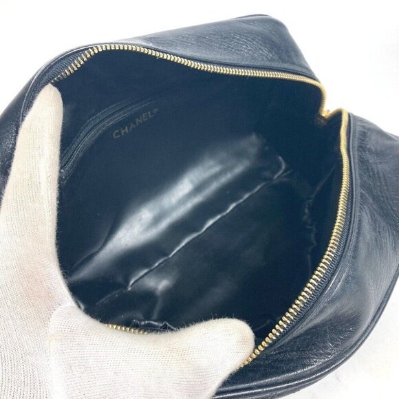 CHANEL vintage Bicolole Clutch Bag Makeup Pouch Cosmetics Pouch Leather Black - Picture 9 of 13